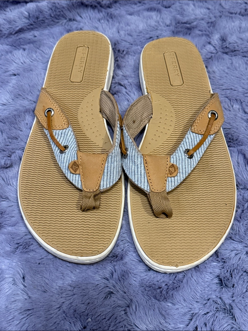 Sperry Seafish Mariner Nautical Flip Flops sz 7.5